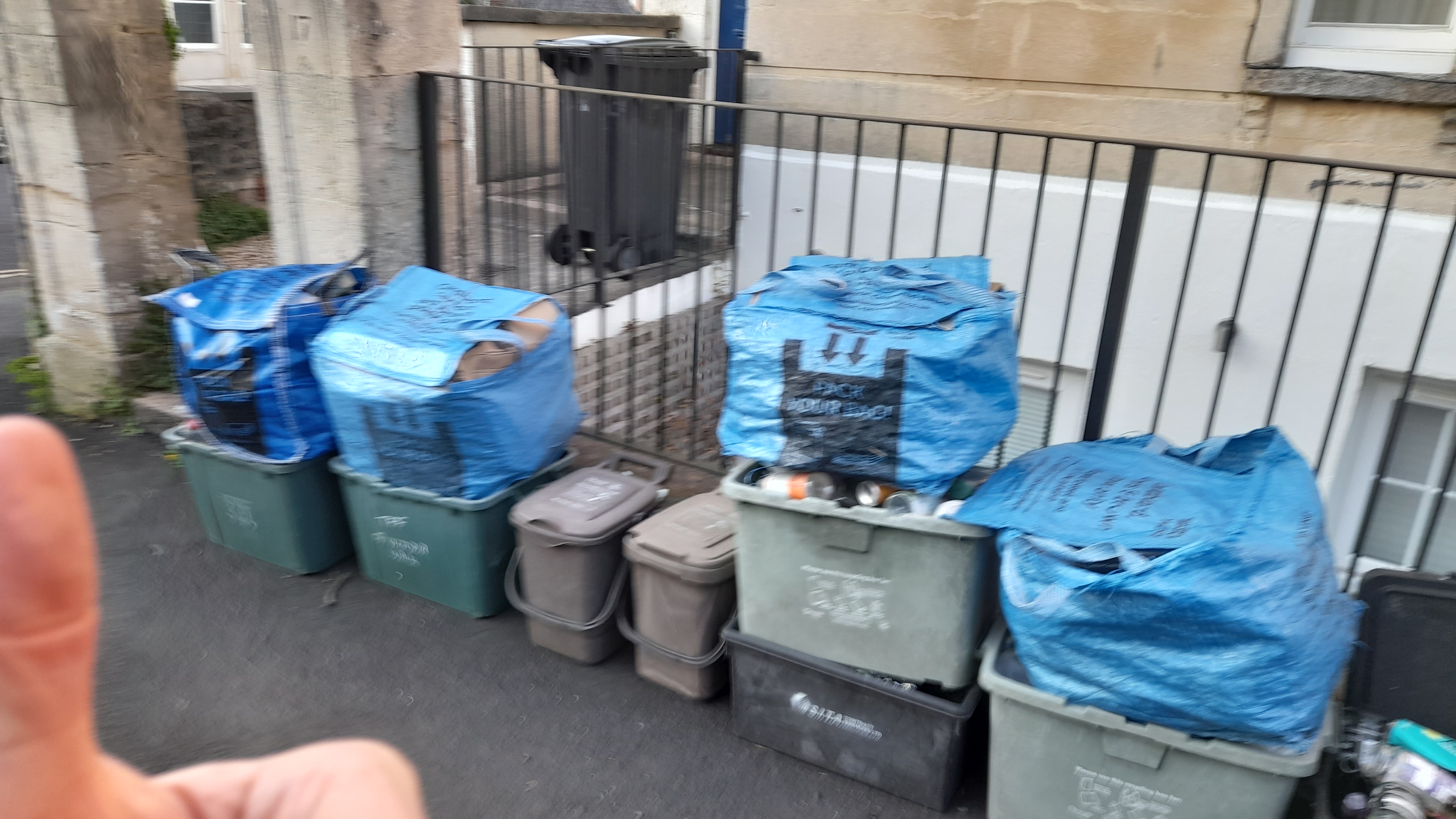 Recycling boxes neatly stacked away