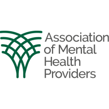 Logo for the Association of Mental Health Providers - green grid design with dark grey text